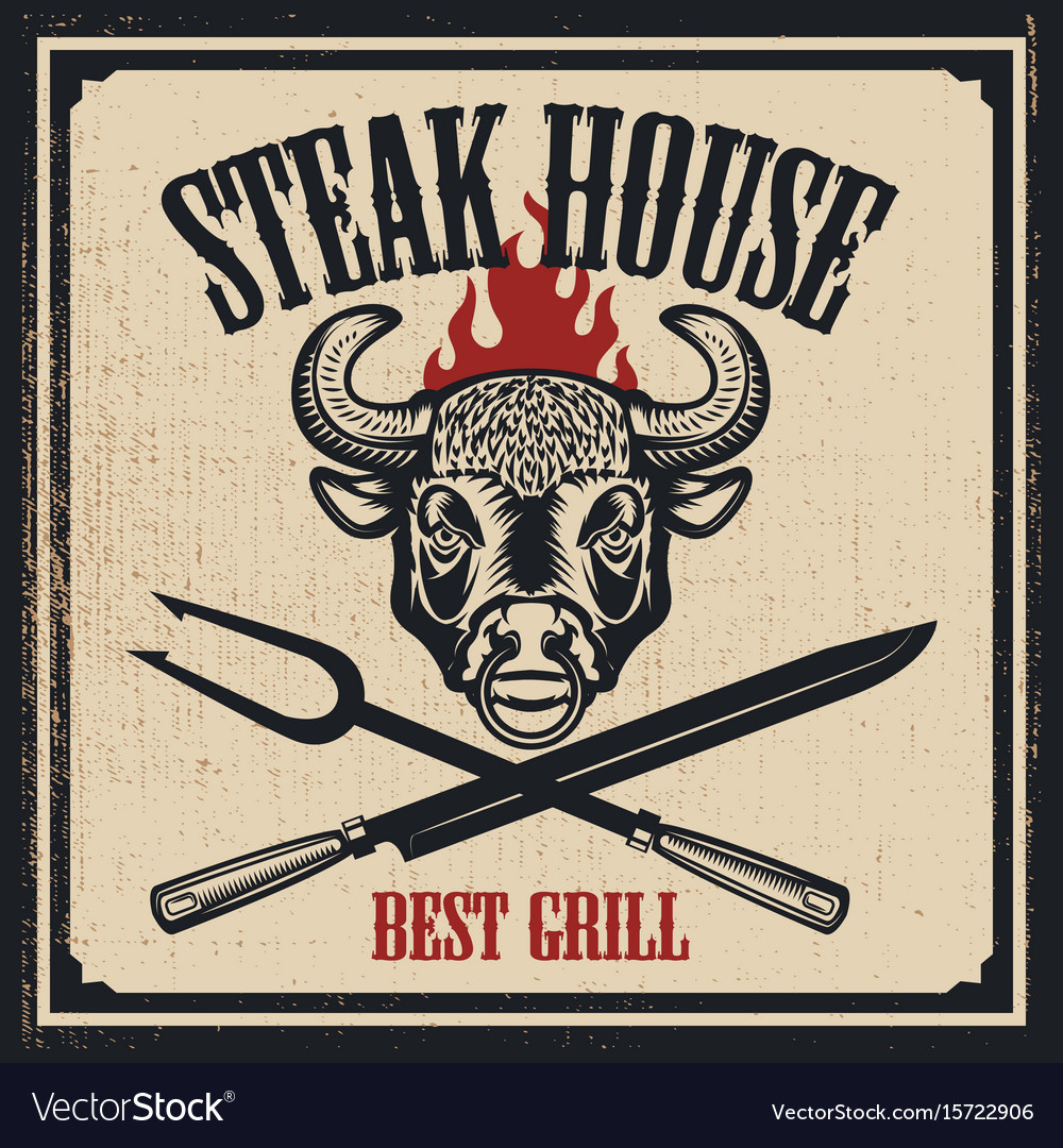 Steak house poster template bull head with fire Vector Image Intended For Bull Roast Flyer Template Within Bull Roast Flyer Template
