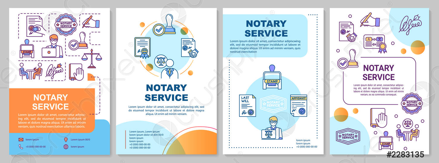 Stock Vector - Notary service brochure template Notarial practice  Legalization Flyer, booklet, leaflet print, cover design with linear icons  Vector  In Notary Public Flyer Template Regarding Notary Public Flyer Template