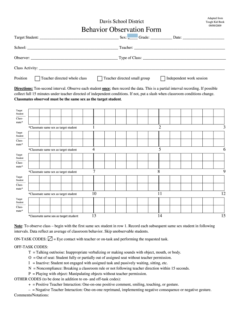 Student Behavior Observation Checklist - Fill Online, Printable  In Behavior Observation Checklist Template Throughout Behavior Observation Checklist Template