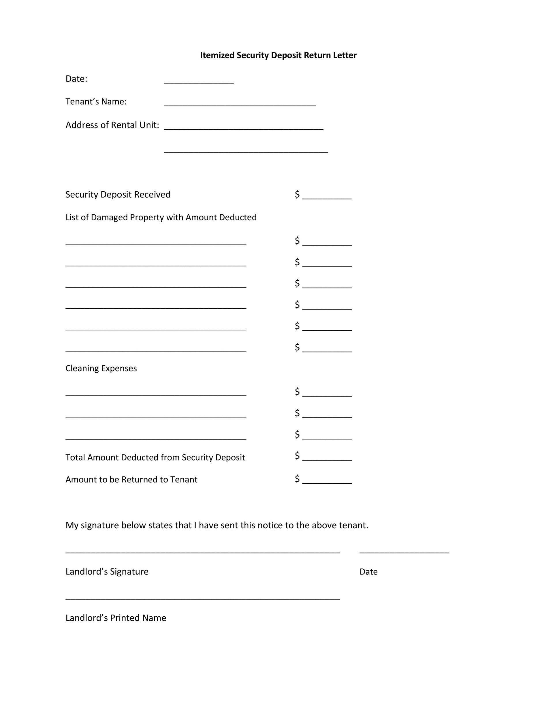 Subject to finance deposit refund With Refund Security Deposit Form