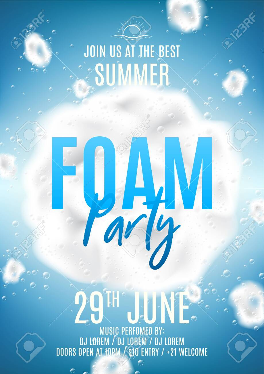 Summer foam party flyer template. Vector illustration with foam. Regarding Foam Party Flyer Template