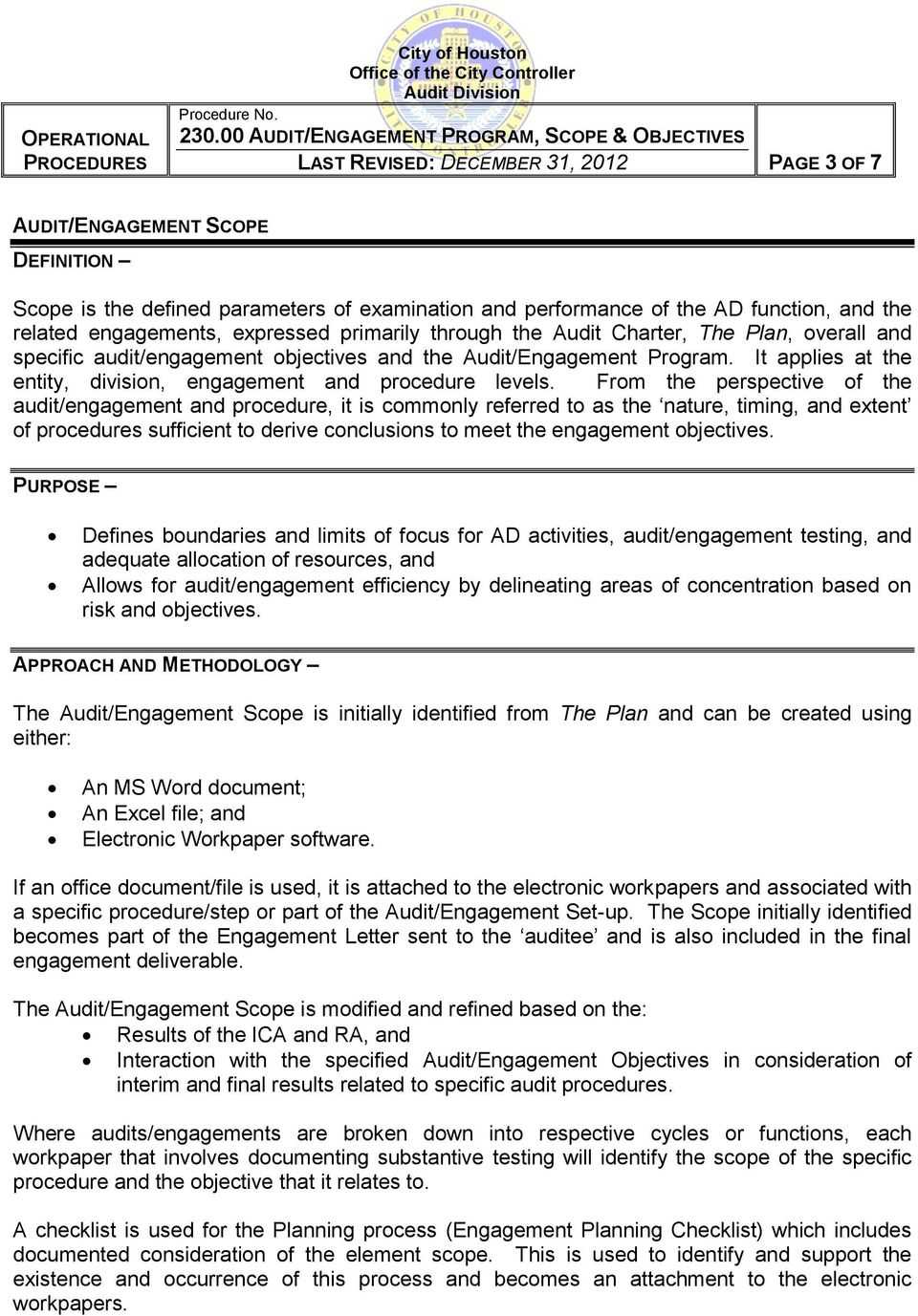 The supporting information for audit/engagement procedures is part  For Audit Engagement Checklist Template Throughout Audit Engagement Checklist Template