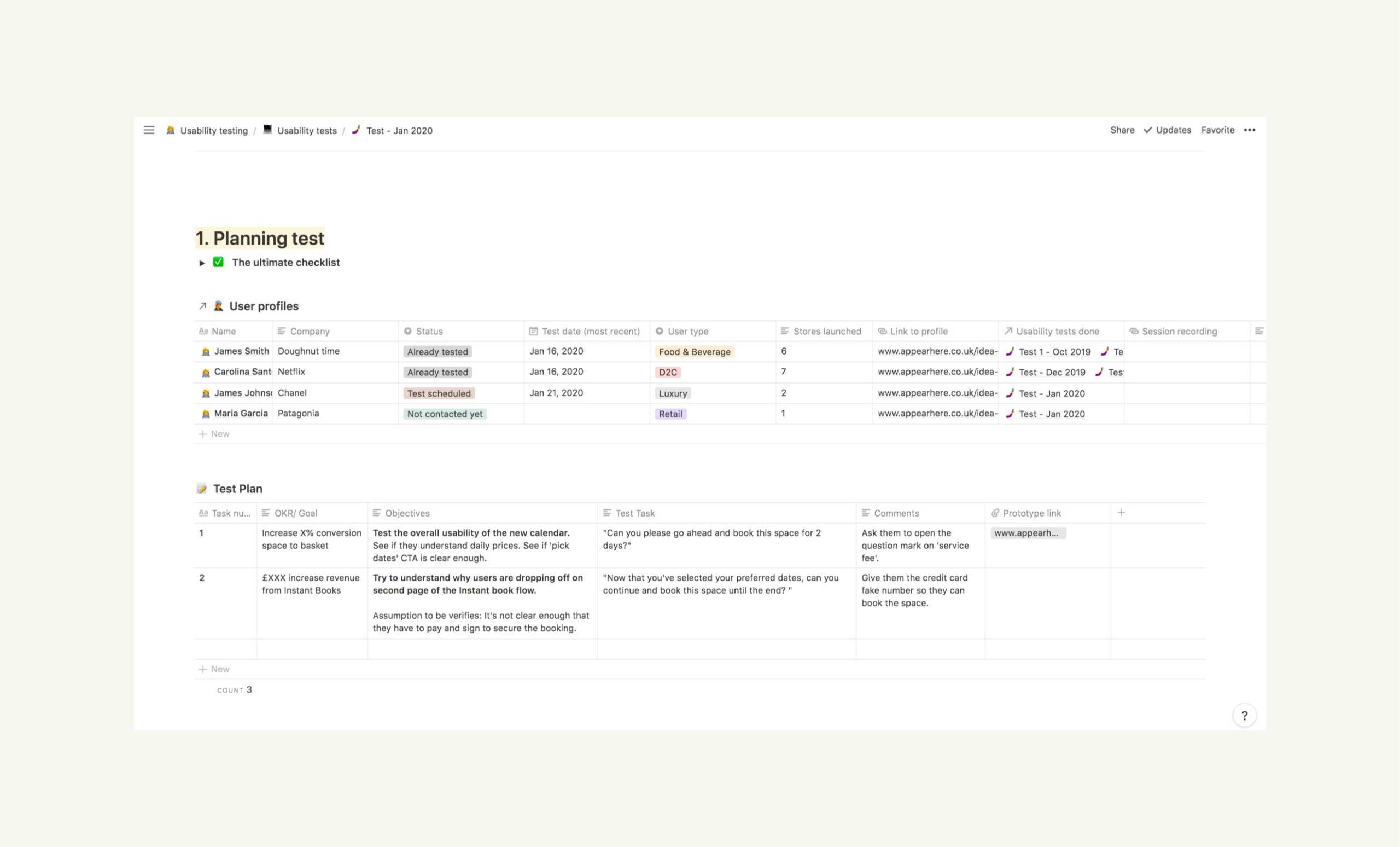 The ultimate Notion template to run efficient usability tests  by  Intended For Website Testing Checklist Template With Regard To Website Testing Checklist Template