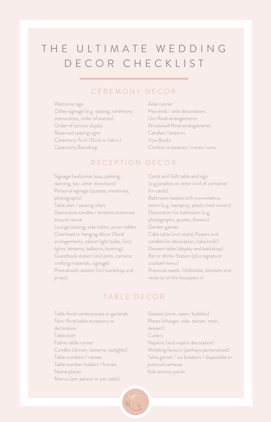 The Ultimate Wedding Decor Checklist, Leaving No Stone Unturned Regarding Wedding Decoration Checklist Template Within Wedding Decoration Checklist Template