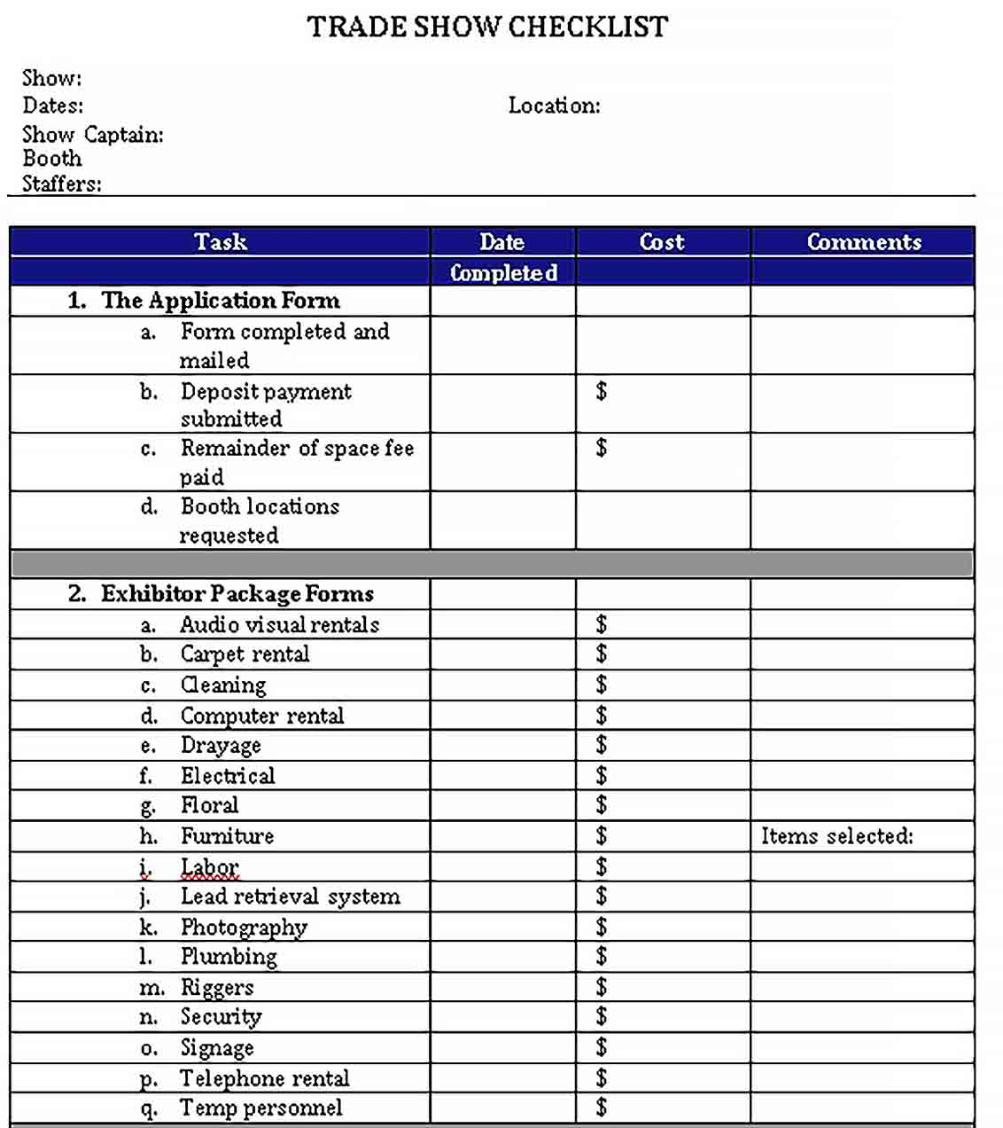 Trade show checklist template sample  welding rodeo Designer Throughout Trade Show Checklist Template For Trade Show Checklist Template
