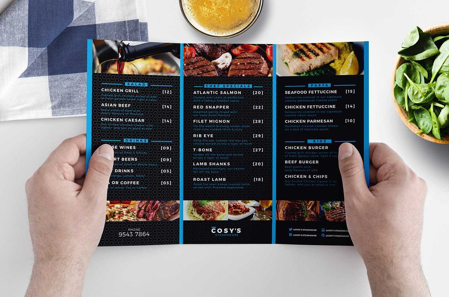 Tri-Fold Restaurant Menu Template in PSD, Ai & Vector - BrandPacks In Modern Restaurant Food Menu Flyer Template Intended For Modern Restaurant Food Menu Flyer Template