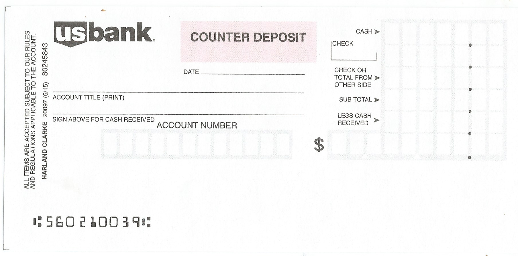 US Bank Deposit Slip - Free Printable Template - CheckDeposit For Bank Deposit Slips Template