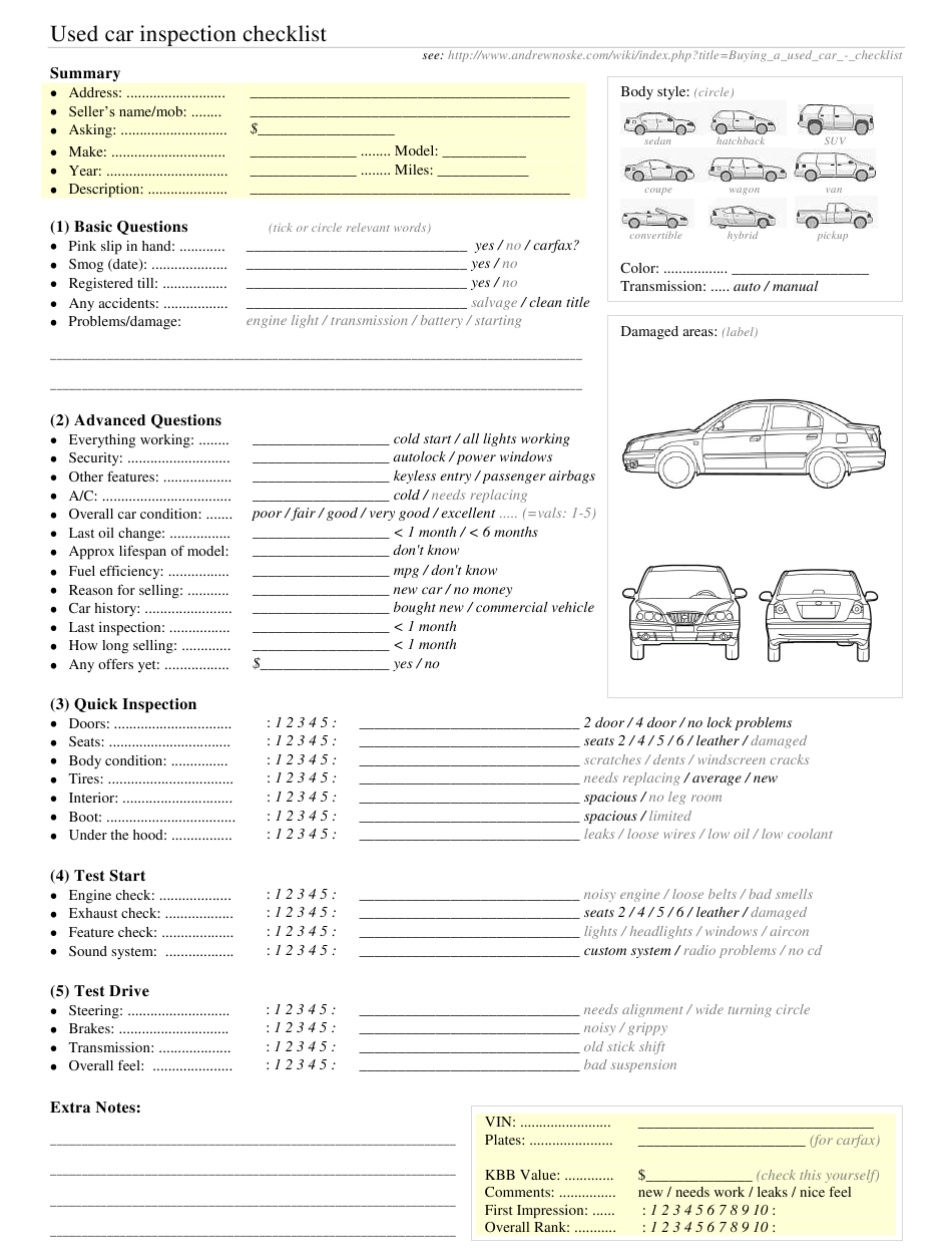 Used Car Inspection Checklist Template Download Printable PDF  Pertaining To Used Car Inspection Checklist Template In Used Car Inspection Checklist Template