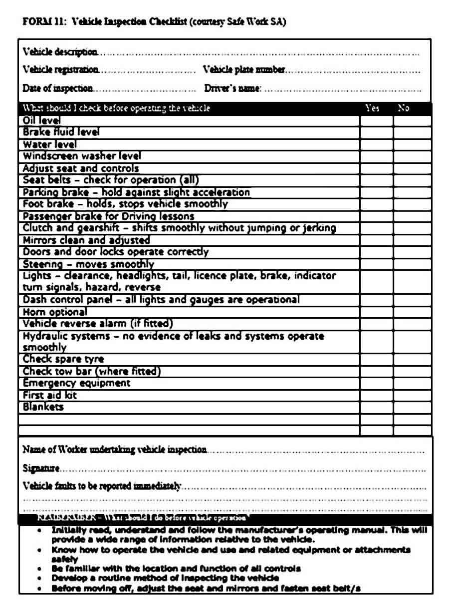 Vehicle Inspection Checklist Template  Mous Syusa Inside Driver Vehicle Checklist Template With Driver Vehicle Checklist Template