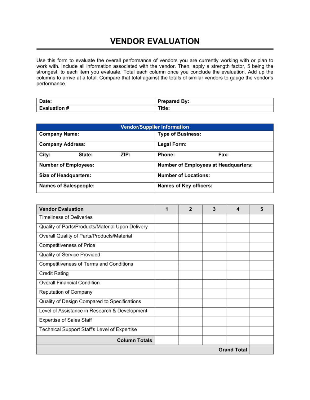 Vendor Evaluation Template  by Business-in-a-Box™ Pertaining To New Vendor Checklist Template Pertaining To New Vendor Checklist Template