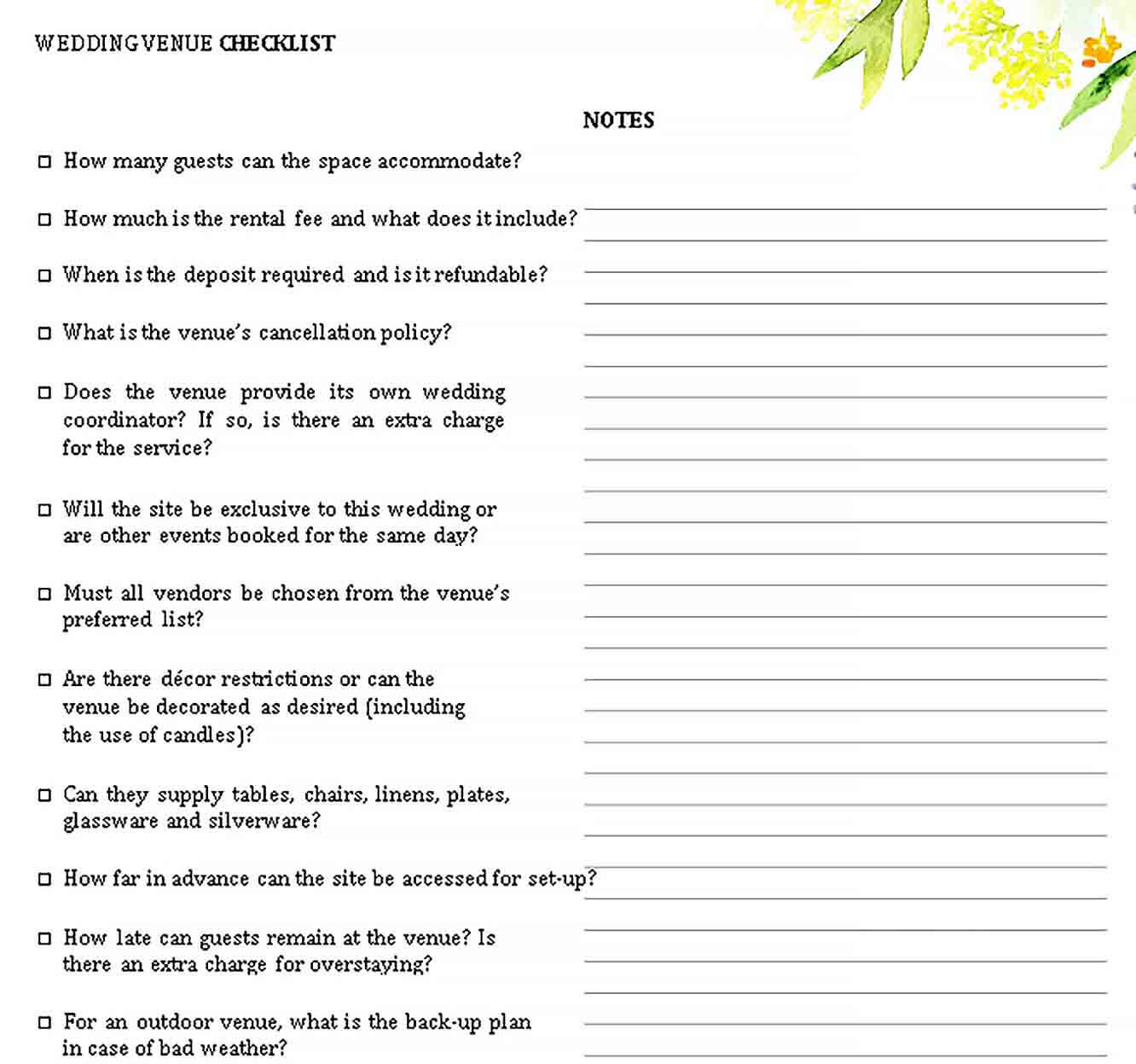 Venue Checklist Template  Within Venue Checklist Template For Wedding In Venue Checklist Template For Wedding