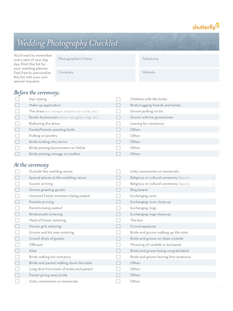 Wedding Checklist Template - 10 Free Templates in PDF, Word, Excel  Inside Wedding Photographer Checklist Template Intended For Wedding Photographer Checklist Template