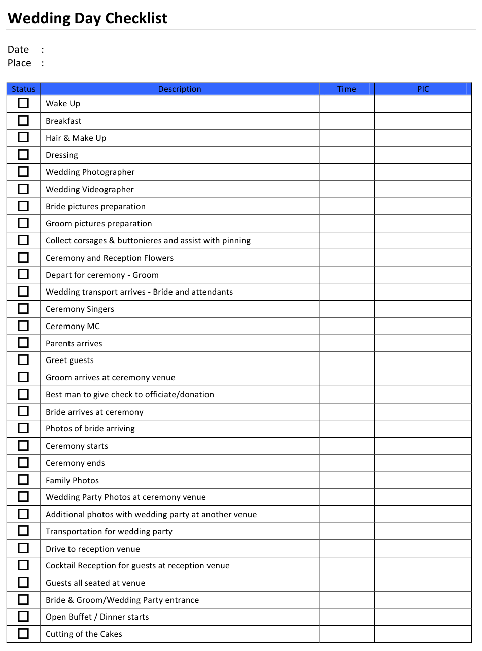 Wedding Day Checklist Template Download Printable PDF  Templateroller For Venue Checklist Template For Wedding Pertaining To Venue Checklist Template For Wedding