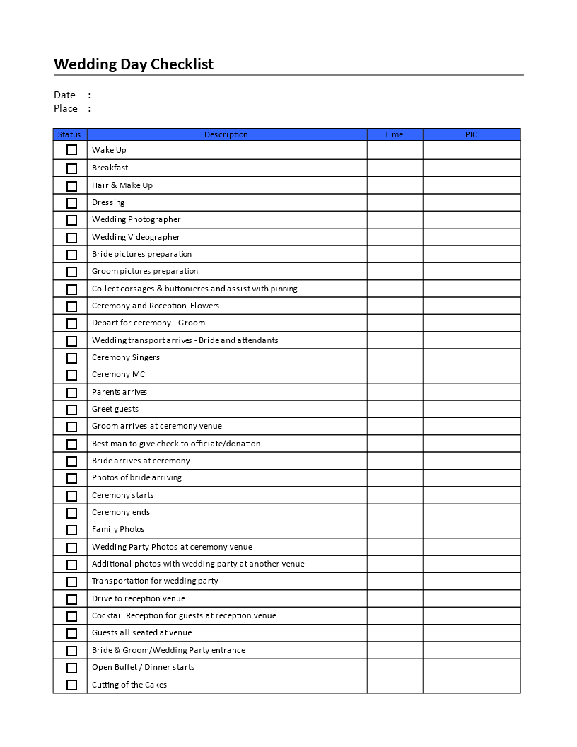 Wedding Day Checklist  Templates at allbusinesstemplates Within Wedding Day Checklist Template