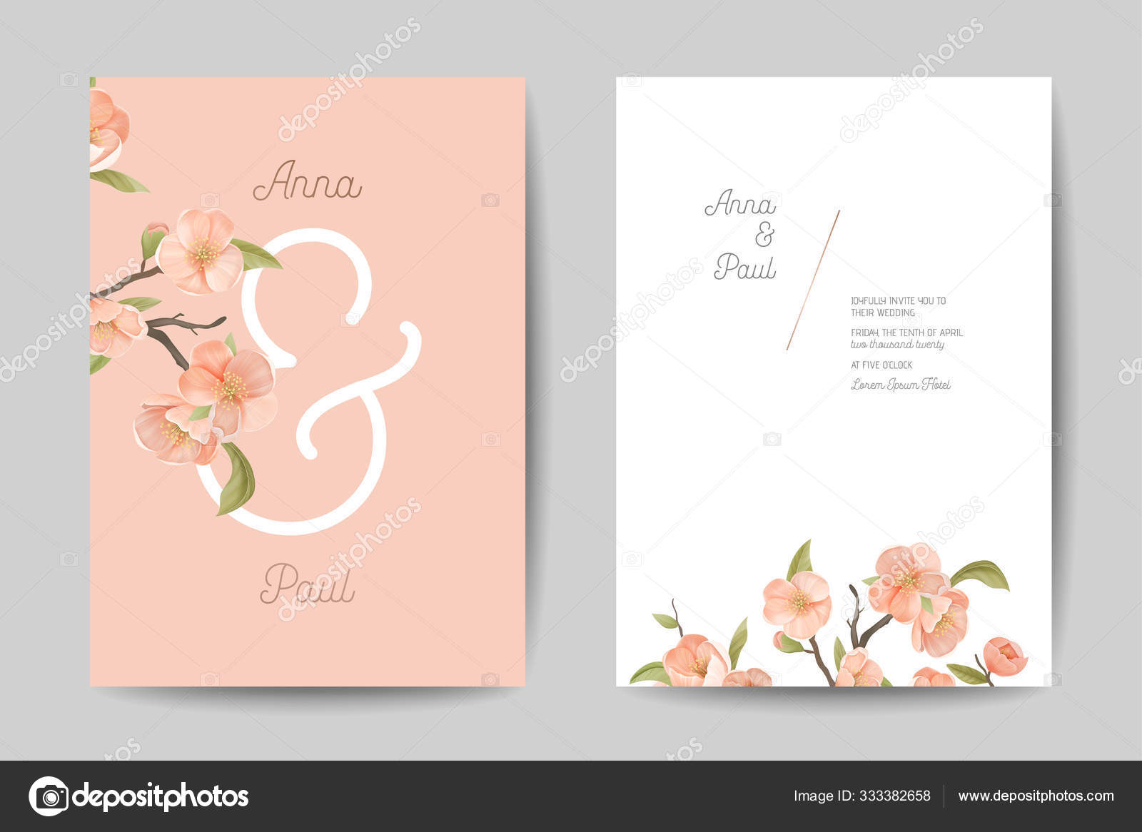 Wedding Invitation. Floral Cute Cards Front and Back Side Design Set Inside Wedding Invitation Flyer Template