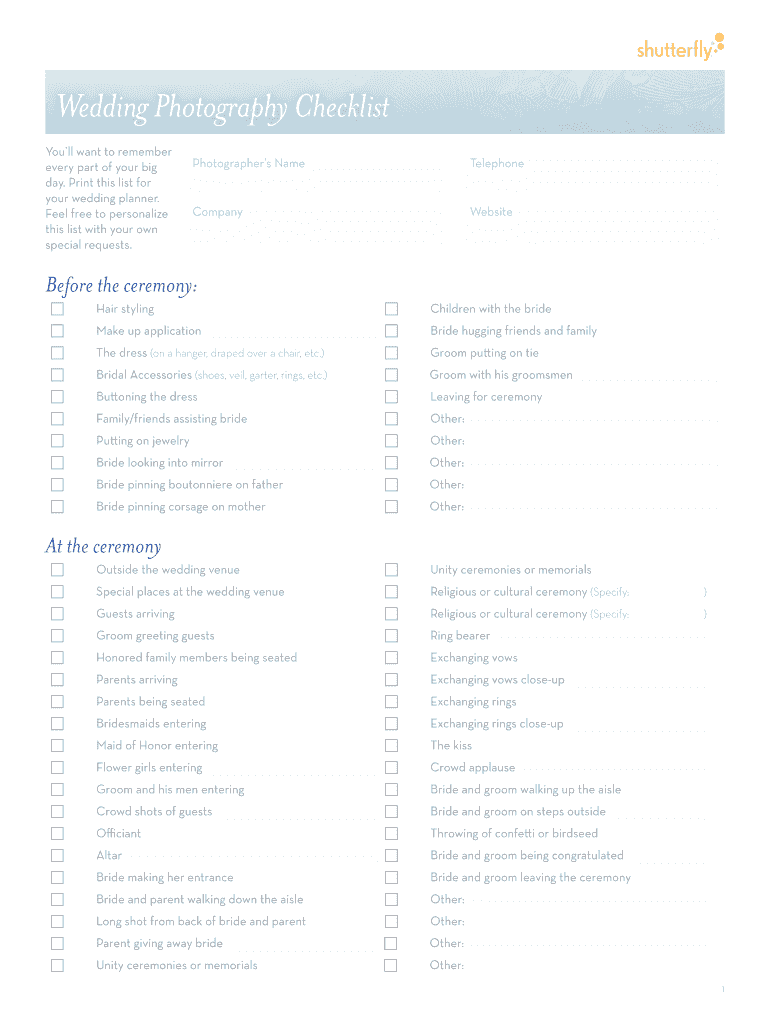 Wedding Photo List For Photographer - Fill Online, Printable  Intended For Wedding Photographer Checklist Template In Wedding Photographer Checklist Template