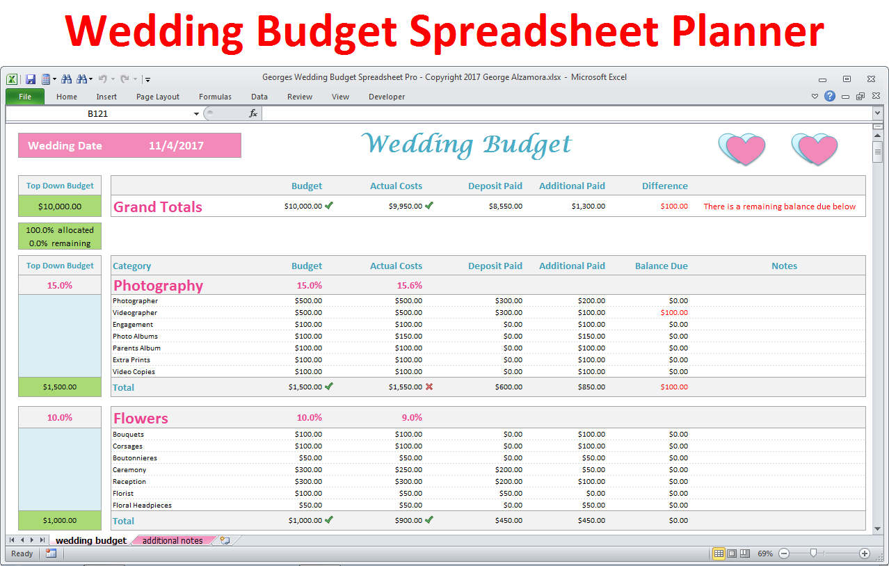 Wedding Planner Budget Template Excel Spreadsheet - Wedding Budget  Breakdown - Wedding Budget Organizer Expenses Tracker - Digital Download Pertaining To Wedding Budget Checklist Template Throughout Wedding Budget Checklist Template