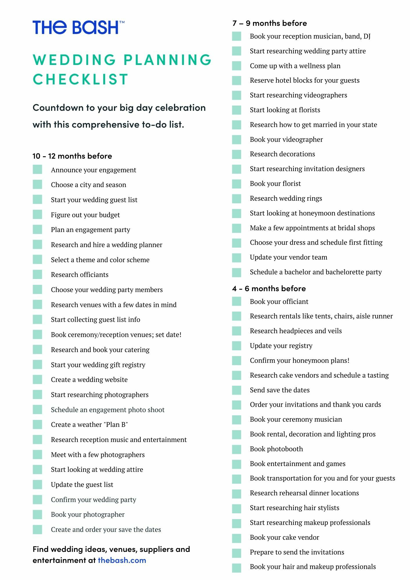 Printable Wedding Planning Checklist