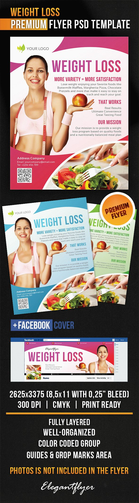 Weight Loss – Flyer PSD Template + Facebook Cover  By ElegantFlyer Regarding Weight Loss Flyer Template