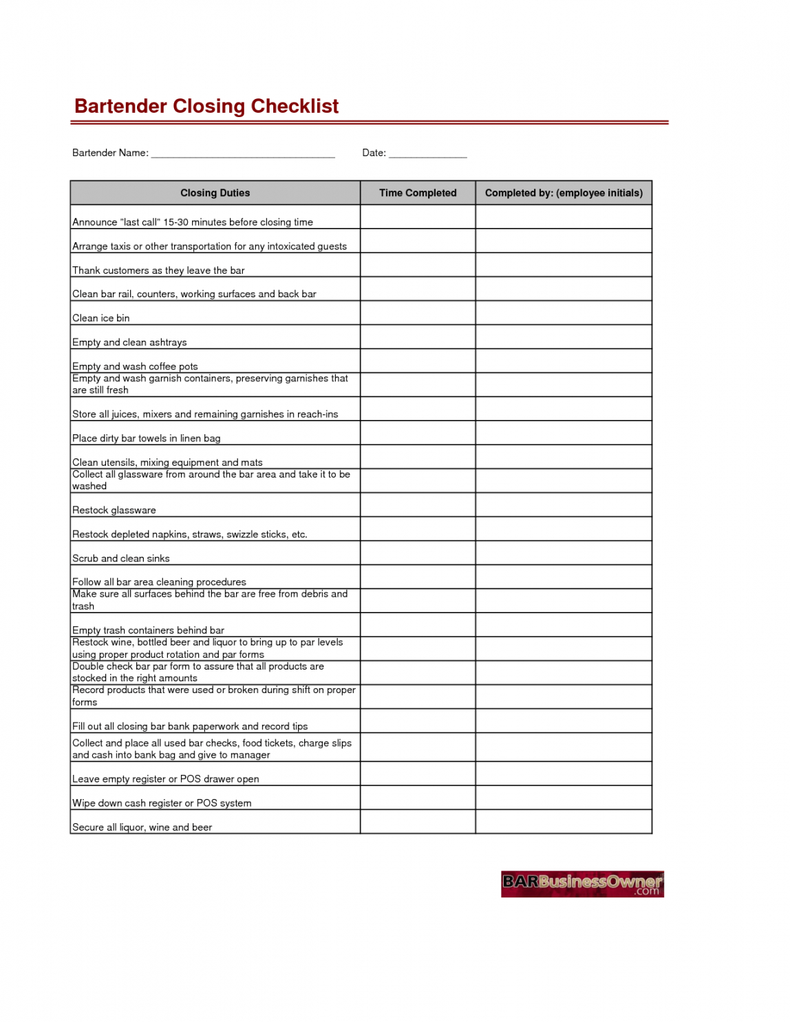 Work checklist template For Shift Checklist Template Pertaining To Shift Checklist Template