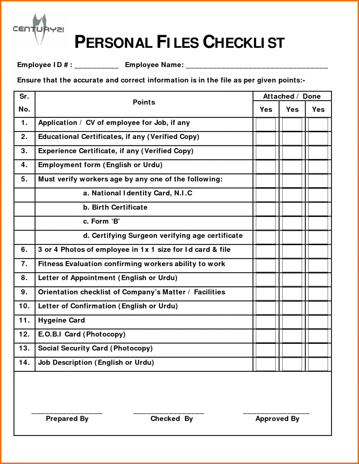 Work Checklist Template Within Employee Personnel File Checklist Template