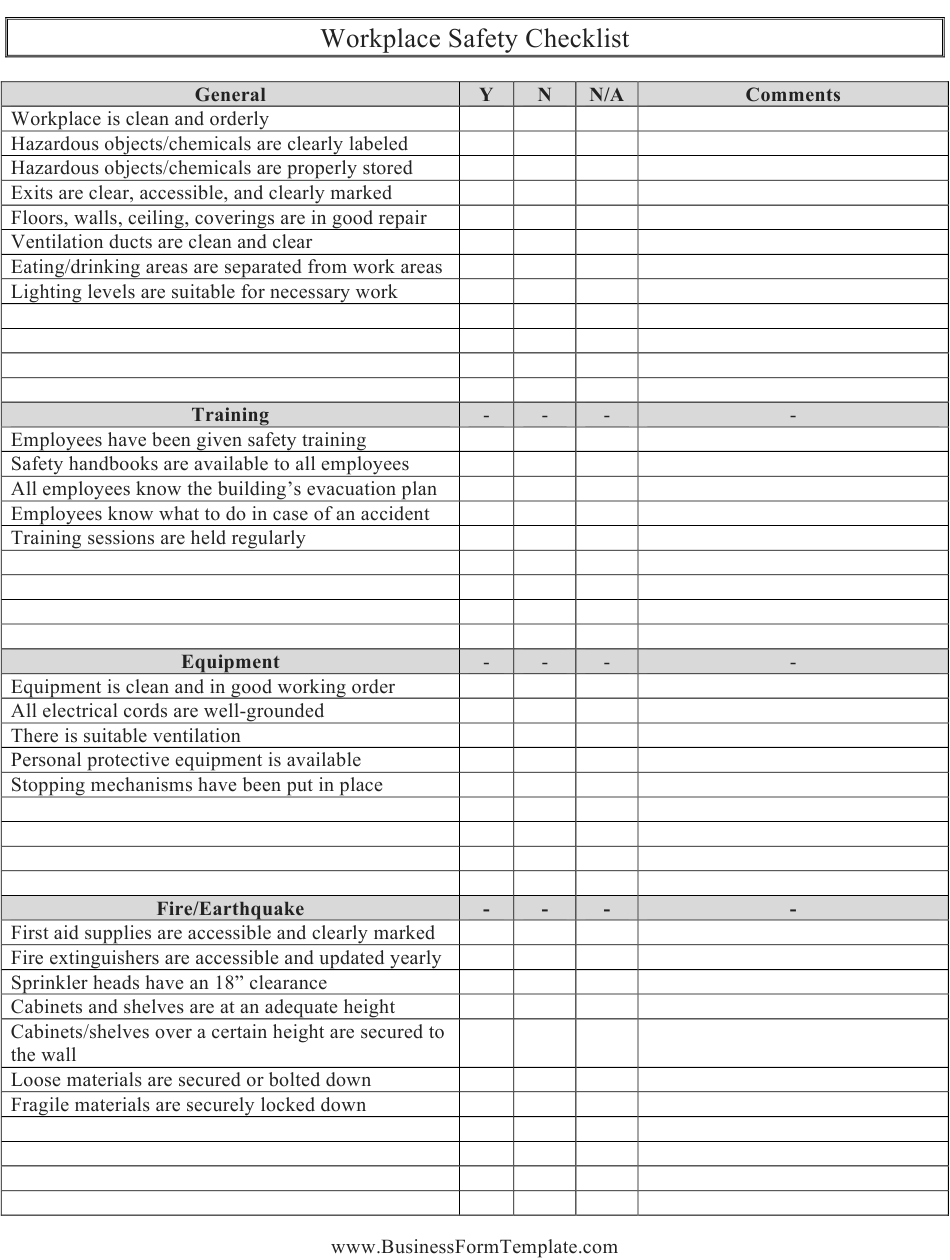 Workplace Safety Checklist Template Download Printable PDF  Pertaining To Safety Training Checklist Template With Regard To Safety Training Checklist Template