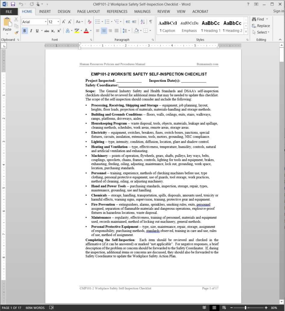 Workplace Safety Self-Inspection Checklist Template  CMP10-10 Intended For Workplace Safety Inspection Checklist Template Inside Workplace Safety Inspection Checklist Template