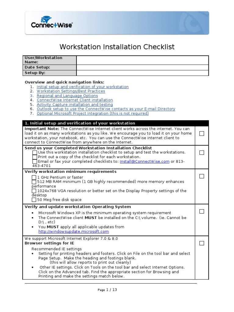 Workstation Installation Checklist  Microsoft Outlook  Email Regarding Software Installation Checklist Template With Regard To Software Installation Checklist Template